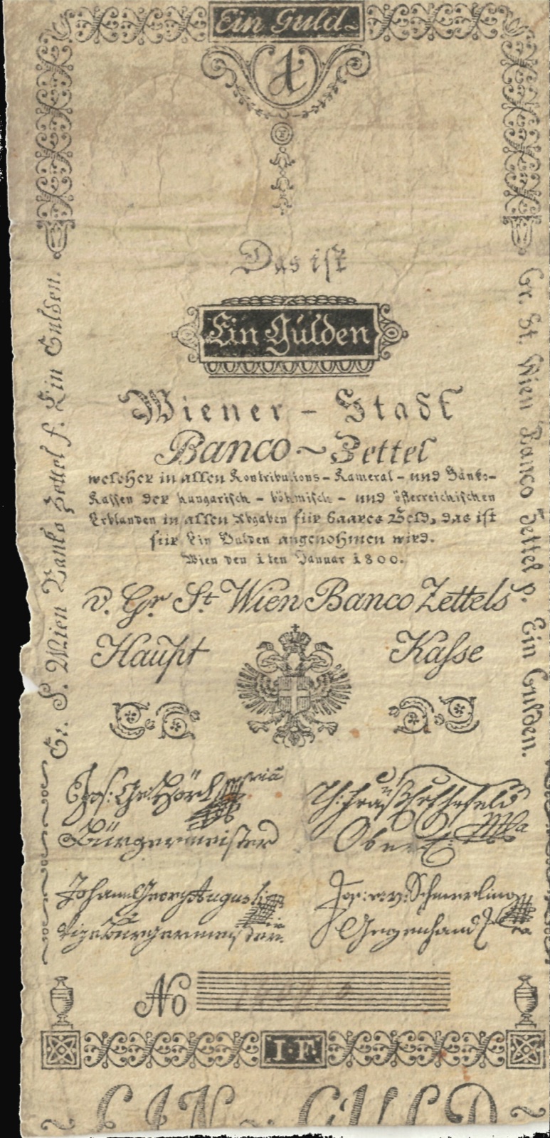 Ein-Gulden-Schein der Wiener Stadtbank, 1800, Neusatz