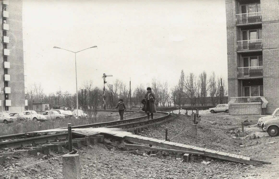 Rails across the mud at Detelinara, Novi Sad, 1970s