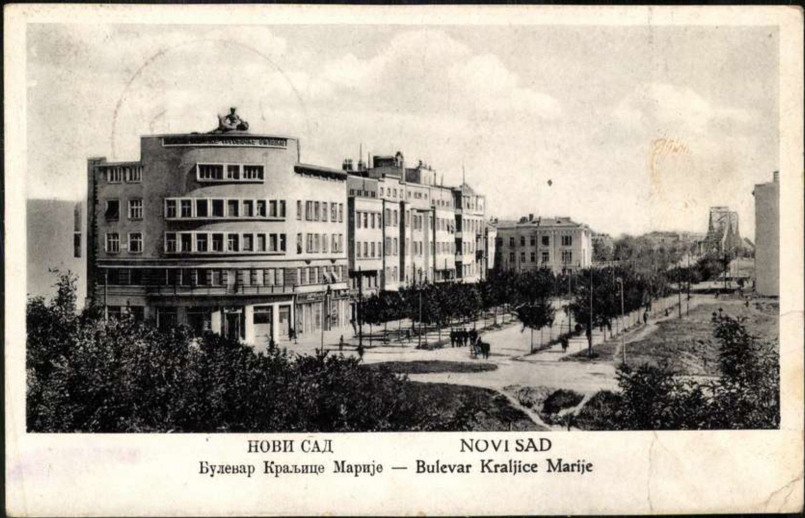 Queen Mary Boulevard, a Horse Cart Crossing the Roundabout, Novi Sad, by April 1941