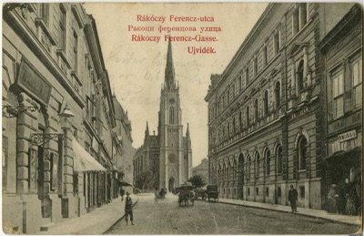 Down the wide street to the spire, Jewish Street, Novi Sad, 1900–1909