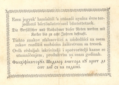 Reverse of the thirty-kreuzer treasury note, 1849, Novi Sad