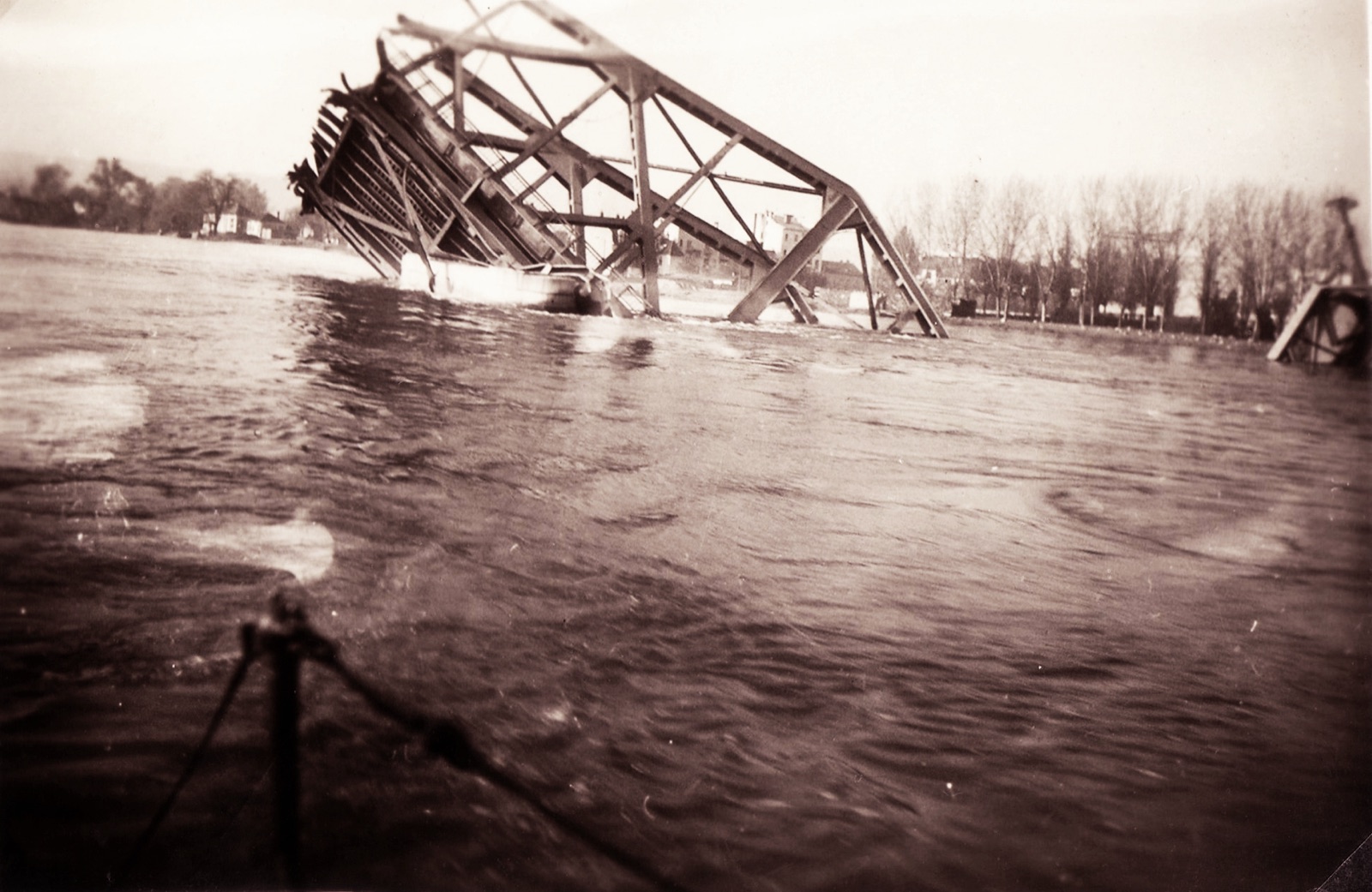 The Wrecked Road Bridge in the Danube, Novi Sad, 1941, Prince Tomislav Bridge
